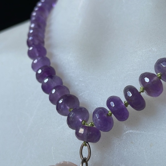 Artisan Made Amethyst and Mother of Pearl Necklace - Picture 4 of 5